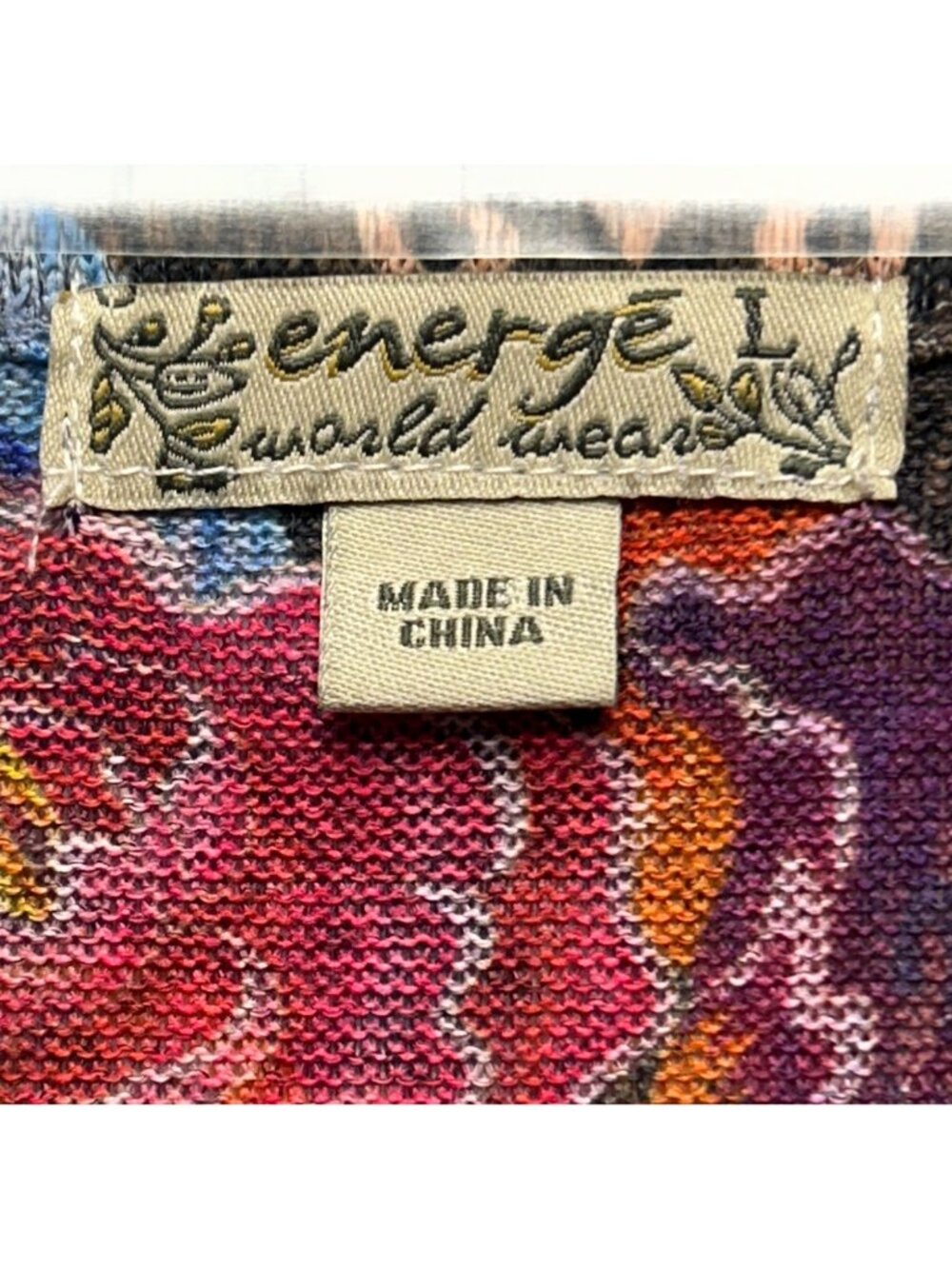 Energe Womens Sz Large Colorful Cat & Floral Print Long Sleeve Top Vibrant Boho - Picture 7 of 10